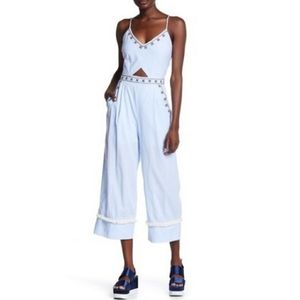 Moon River Embroidery Stripe Jumpsuit